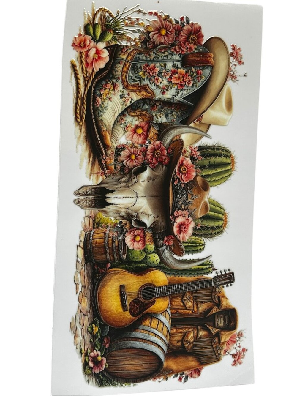 Western Cowboy Cup Wrap | Cow Skull, Boots & Guitar Tumbler Wrap | Rustic